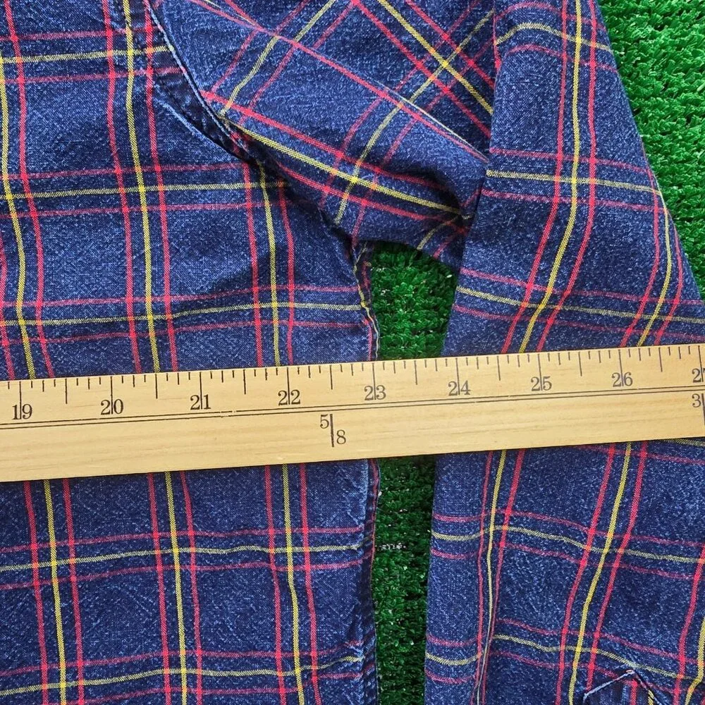 Levis Shirt Mens XL Blue Plaid Long Sleeve Button Up Slim‎ Fit Preppy Western